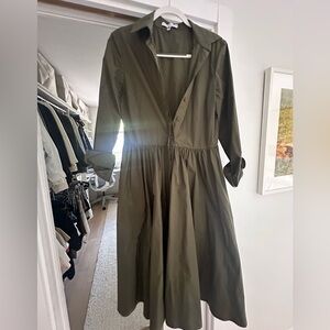 Sandra Weil olive taffeta dress / overcoat